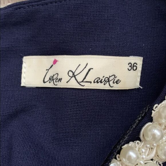 Loren KLaisrie Long Sleeve Pearl Embellished Neckline Dress Size EU 36/US 6 - Picture 11 of 13